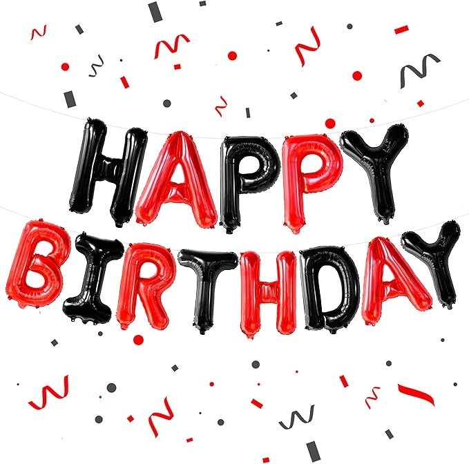 KatchOn , Black and Red Happy Birthday Banner Balloons - 16 Inch | Red and Black Birthday Decorations | Happy Birthday Balloons Letters for Red And Black Party Decorations | Happy Birthday Decorations - Image 1